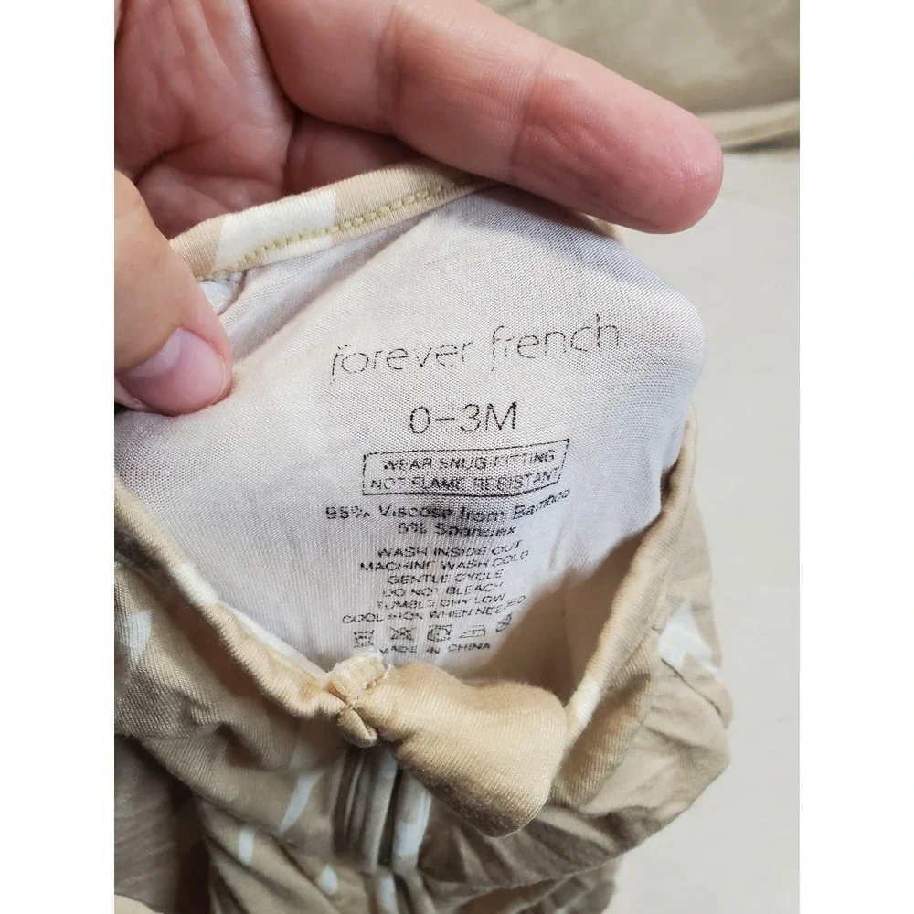 Forever French White Tan Bamboo One Piece Pajama Set Unisex Baby Newborn 3 month